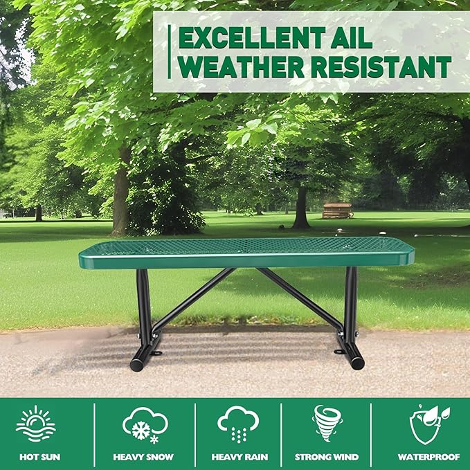 Heavy Duty Outdoor Metal Garden Park Bench, Steel Picnic Bench, Metal Mesh Outdoor Bench Porch Chair for Garden, Lawn, Patio, Porch, Park, Yard, Patio (Green, 4FT)