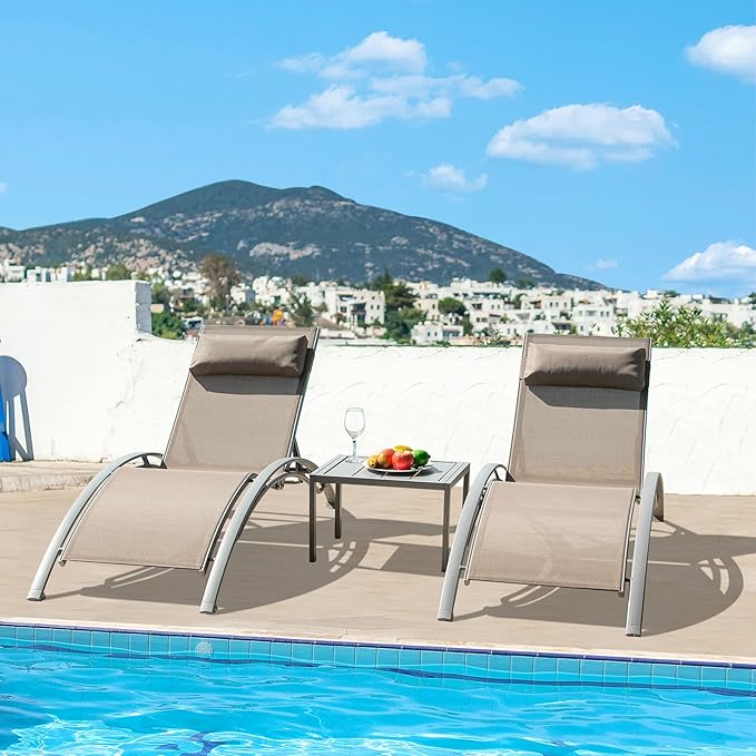 Domi Outdoor Chaise Lounge Set of 3 Patio Recliner Chairs with Adjustable Backrest and Removable Pillow for - Photo 3