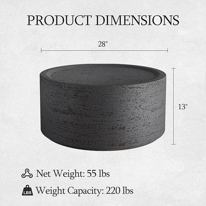 UPHA 28" Round Outdoor Coffee Table, Modern Hollow Concrete Patio Table, Small Minimalist Low Accent Table for Living Room, Balcony, Deck, Backyard, Dark Gray