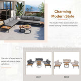 Modern Outdoor Sectional Sofa Set with Round Nesting Coffee Tables and Cushions, 6-Piece Patio Furniture Set for Porch - Photo 7