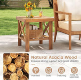 Tangkula Outdoor Side Table, 2-Tier Acacia Wood Adirondack Bistro Small Square Patio Table with Slatted Tabletop & - Photo 4
