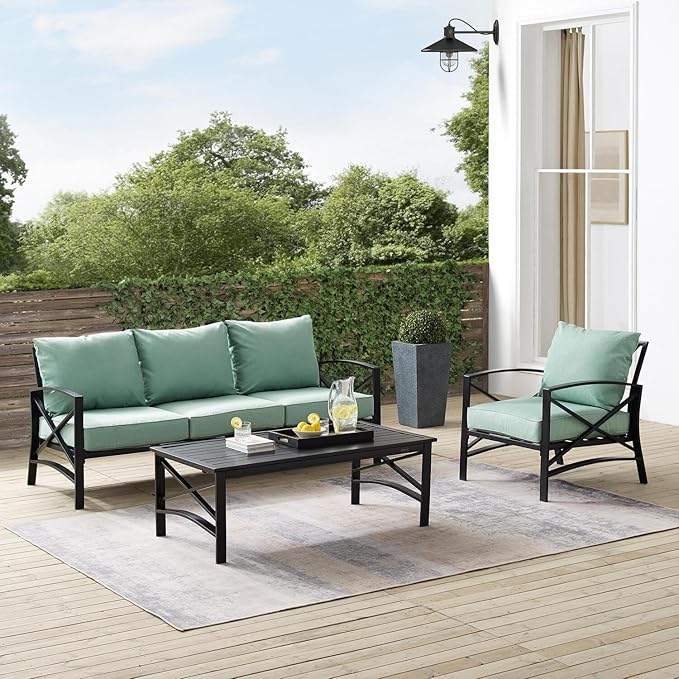 Maykoosh Outdoor Patio Seating Set Metal 3 Piece Conversation Set Sofa Chair Table