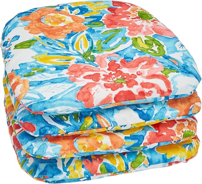 BrylaneHome Indoor/Outdoor Chair Pads (Set of 4) - 16" L x 15.6" W - Water, Stain & Fade Resistant - Poppy Blue - Photo 1