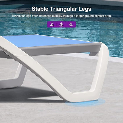 PURPLE LEAF Patio Chaise Lounge Chair with Armrests Outside Aluminum Plastic Stackable Tanning Chairs for Pool Sunbathing Beach Deck Outdoor Lounger, Royal Blue
