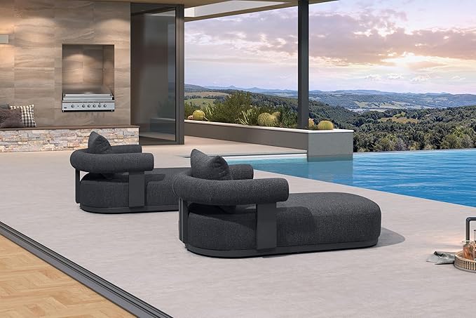 PURPLE LEAF Outdoor Chaise Lounge Set of 2 Chair Modern Aluminum Lounger Daybed with Lumbar Pillow and Armrest for Patio Poolside Beach Sunbathing Deck, Grey