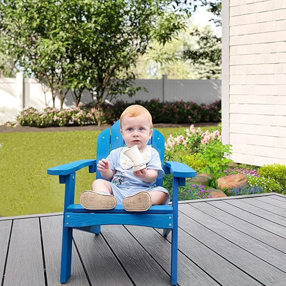 LUE BONA Kids Blue HDPS Adirondack Chair, Weather Resistant, Low Maintenance, Easy to Assemble, for Fire Pit, Balcony, Backyard