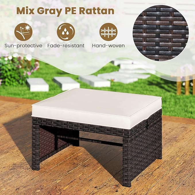 Tangkula 2 Pieces Patio PE Rattan Ottomans - Photo 5