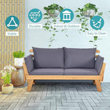 DORTALA Patio Convertible Couch Sofa Bed, Acacia Wood Daybed with Adjustable Armrest - Photo 6
