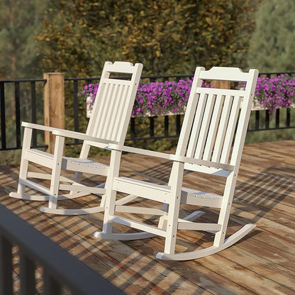 Flash Furniture Set of 2 Winston All-Weather Rocking Chair in White Faux Wood