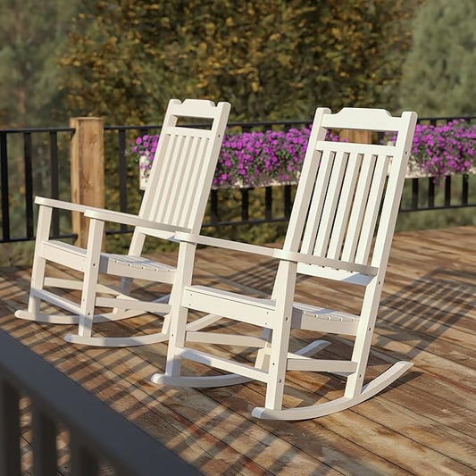 Flash Furniture Set of 2 Winston All-Weather Rocking Chair in White Faux Wood
