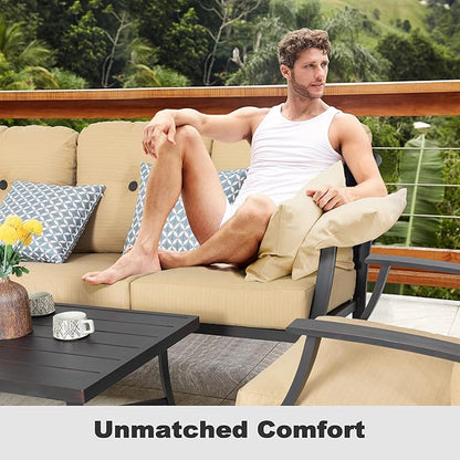 NUU GARDEN 4-Piece Outdoor Patio Sofa Set, Aluminum Conversation Set with Zippered Cushions and Coffee Table, Perfect for Porch, Garden, Backyard, Balcony, or Poolside, Ginger