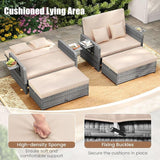 LDAILY Moccha Outdoor Daybed, Wicker Loveseat Sofa Set with 4-Postion Adjustable Backrest, Storage Ottoman, Cushions - Photo 4