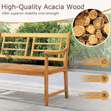 Tangkula Patio Acacia Wood Bench, Wooden 2-Person Outside Chair w/Curved Armrests, Slatted Seat & Backrest - Photo 5