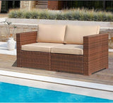 Patiorama Outdoor Wicker Loveseat 2 Pieces, All Weather Brown PE Rattan Sectional Corner Sofa Set - Photo 8