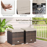 Tangkula 2 Pieces Patio Ottomans, Patiojoy Hand-Woven PE Rattan Side Table with Removable Cushion & Hidden Storage Space - Photo 5