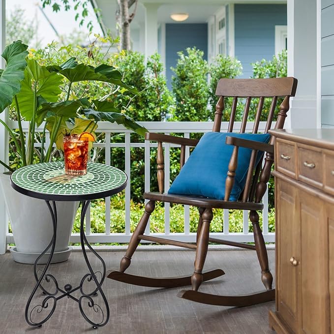 VCUTEKA Outdoor Side Table Mosaic Patio Table Accent Tables Mosaic Tile Top Metal Frame Small End Tables Porch Beach Patio Garden Balcony Green