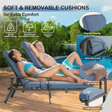 Chaise Lounge Chair Outdoor with Wheels, Cast Aluminum Tanning Chair with Navy/Blue Cushion - Photo 4