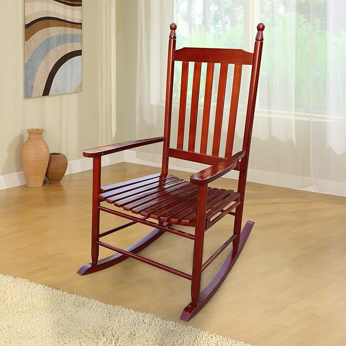 Henf Wooden Rocking Chair Outdoor Porch Rocker Chair, Populus Wood Frame Patio Rocking Chair for Garden, Lawn, Balcony, Backyard, Load Bearing 280 lbs (Brown)