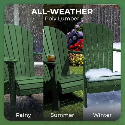 Ecommersify Folding Adirondack Chair with Cup Holder - (Turf Green) - Heavy Duty Recycled Poly Lumber Folding Chair - Amish Crafted Outdoor Furniture - Made in USA