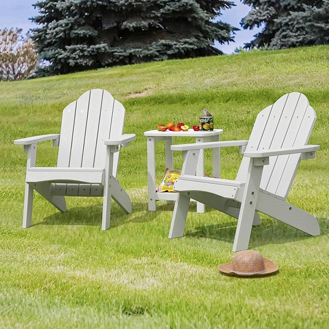 LUE BONA Kids Adirondack Chair Set of 2, White Poly Lumber Plastic Weather Resistant Toddler Outdoor Patio Lounge Chair for Balcony, Backyard