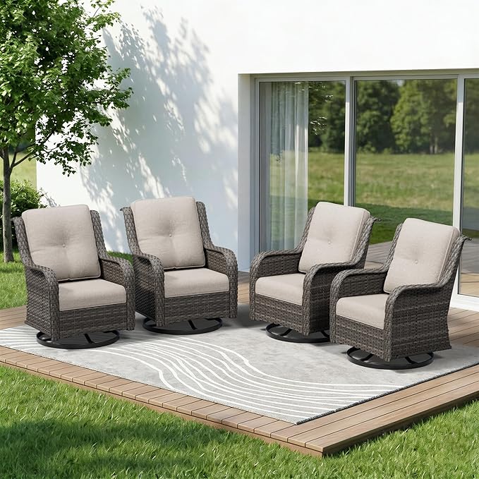 4 Piece Outdoor Swivel Rocker Patio Chairs Set, Patio Chairs Set of 4 with Thickened Olefin Cushions - Photo 1