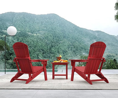 Folding Adirondack Chair Set of 4，Wooden Textured Fire Pit Chair with Cup Holder, Heavy All-Weather HDPE Plastic Outdoor Patio Chairs for Poolside Backyard Patio Outdoor Garden