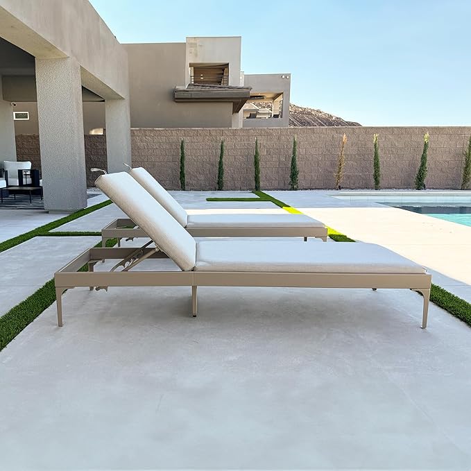 PURPLE LEAF Outdoor Chaise Lounge Set of 3 Aluminum Adjustable Patio Lounger Chairs with Cushions Reclining Beach - Photo 3