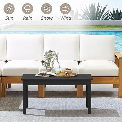 LUE BONA Outdoor Coffee Table Rectangle, 42.5" HDPS Patio Coffee Tables for Outside, All Weather Patio Coffee Table with Slatted Tabletop for Deck, Garden, Balcony, Indoor or Outdoor Use, Black