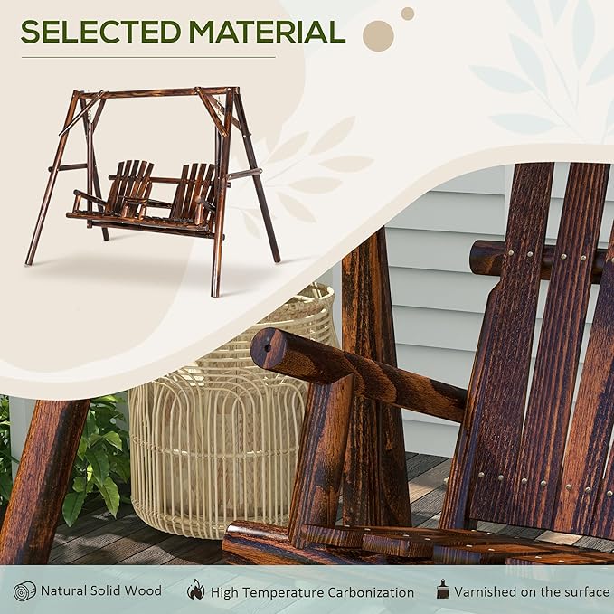 Outsunny Wooden Porch Swing with Stand, 2-Seat Patio Swing Chair with Center Table, for Garden, Poolside, Backyard - Photo 5