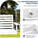 KINGYES Outdoor Hanging Porch Swing, Waterproof Swing with Cup Holders for Courtyard & Garden, 660LBS Weight Capacity - Photo 3