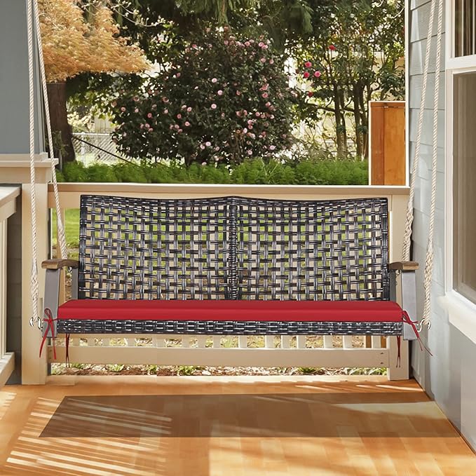 RELAX4LIFE 2-Seater Outdoor Porch Swing - PE Wicker Porch Loveseat Swing with 118” Hanging Ropes - Photo 9