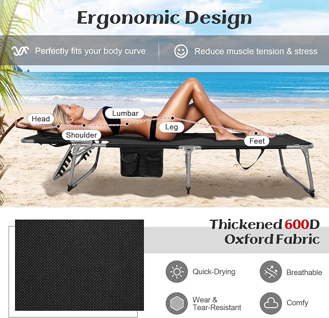 GYMAX Tanning Chair, Folding Lounger with Face/Arm Holes, Carry Handles & Side Pocket - Photo 7