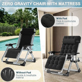 ABORON Zero Gravity Chair Set of 2, Outdoor Lounge Chairs Sun Loungers with Removable Cushion, Headrest, Cup Holder - Photo 5