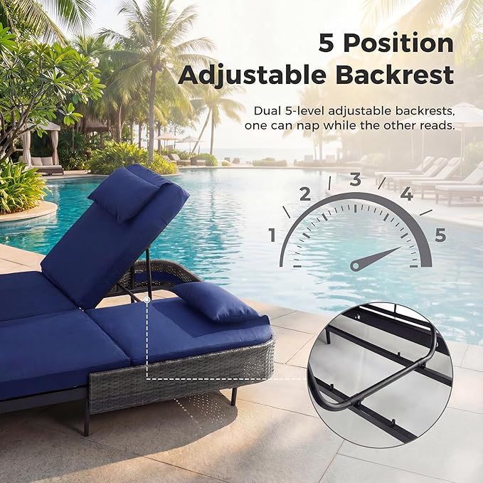 RADIATA 51.2" Outdoor Loveseat Sofa Bed, PE Wicker Patio Daybed with 2-Person Double Chaise Lounge - Photo 5