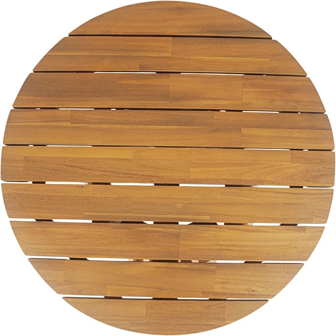 Merax Patio Outdoor Acacia Wood Round Coffee Table for Backyard, Lawn, Balcony, Teak Finish - Photo 4