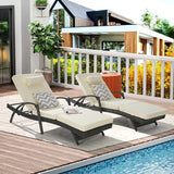 KEIKI Wicker Outdoor Chaise Lounge Chairs Set of 2 for Patio & Pool Side with 5-Level Adjustable Backrest and Cushions - Photo 3