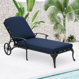 HOMEFUN Outdoor Chaise Lounge Chair with Cushion - Poolside Set of 1 Chair for Outside Cast Aluminum Waterproof Lounger - Photo 1