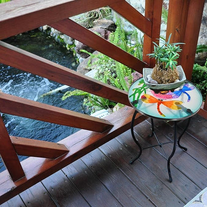 Outdoor Table Small Patio Side Table Metal Glass End Table Plant Table Decor Garden Balcony Indoor Accent Table