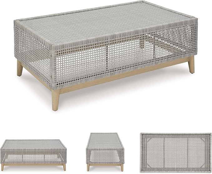 Signature Design by Ashley Seton Creek Casual Resin Wicker Outdoor Coffee Table with Tempered Glass Tabletop - Photo 7