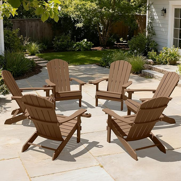 YEFU Adirondack Chairs Set of 6: Outdoor Chair HIPS Plastic Adirondack Chairs - Patio Chairs with Wood Texture - Lawn - Photo 1