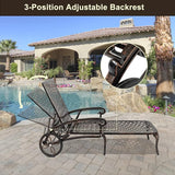 VINGLI Cast Aluminum Outdoor Chaise Lounge Chair with Wheels, Patio Chaise Lounge with 3-Position Adjustable Backrest - Photo 6