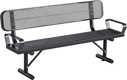 Heavy-Duty Park Bench for Outside - Black Coated Outdoor Furniture Steel Bench, Commercial-Grade Outdoor Benches Weatherproof for Park, Patio, Porch (Portable with Back, 4/6/8 Ft) (Black & Arm, 6FT)