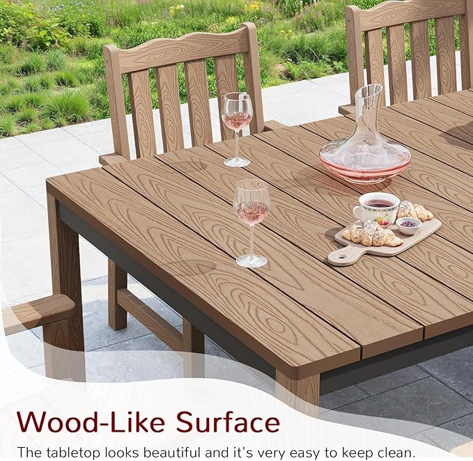 Stoog 7-Piece All-Weather Patio Dining Set, HIPS Dining Table with Cross-Braced Aluminum Frame & Umbrella Hole - Photo 6