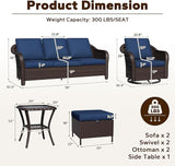 8 Piece Patio Wicker Conversation Set, All-Weather Use Outdoor Wicker Sofa with 2 PE Rattan Ottomans, 4 Swivel Chair - Photo 2