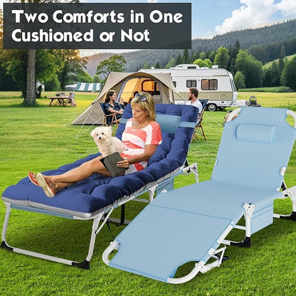 MOPHOTO Beach Lounge Chair, 5-Position Adjustable Tanning Chair with Face Hole, Heavy Duty Folding Chaise Lounge for Beach, Pool, Patio & Sunbathing