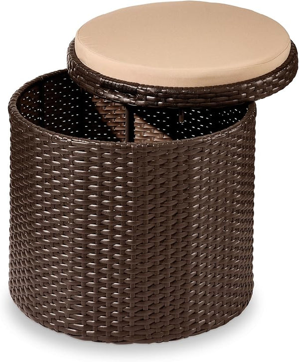 Best Choice Products Round Wicker Ottoman, Multipurpose Outdoor Furniture for Patio, Backyard, Additional Seating - Photo 1