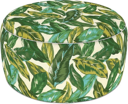 LVTXIII Indoor/Outdoor Extra Large Inflatable Ottoman Pouf D31 x H14 Inch, Round Footstool with Handle, Weather-Resistant Portable Furniture for Patio, Camping, Beach, Lush Leaf Jungle