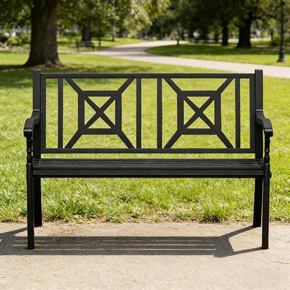 SHGJ&SOFT Garden Bench,Outdoor Bench,Porch Bench,Cast Iron Metal Frame Patio Park Bench,Patio Bench with Backrest and Armrests for Front Porch,Patio,Park,Outdoor Garden,Backyard,Lawn