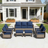 7 Pieces Metal Wicker Patio Furniture Set - 75" Sofa, Four Swivel Chairs and Two Ottomans - Photo 8