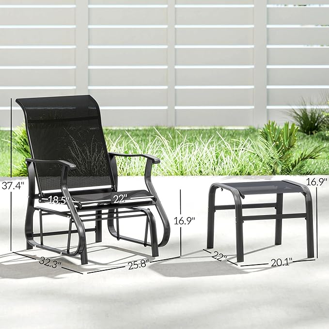 Outsunny Outdoor Glider Chair with Ottoman, Patio Glider Set with 24.4" High Back, 22" Wide Seat - Photo 3